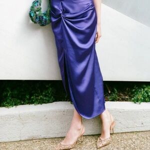 Zara Satin Midi Skirt in Deep Purple
